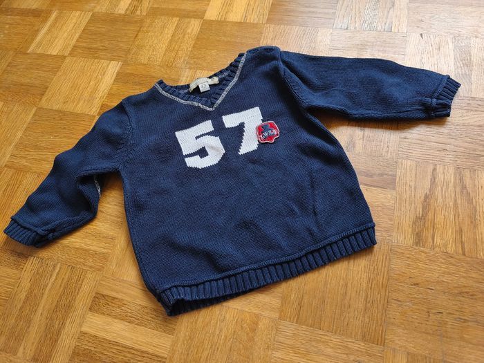 Pull 23 mois 86 cm Lulu castagnette garçon manches longues bleu marine coudière coton - photo numéro 1