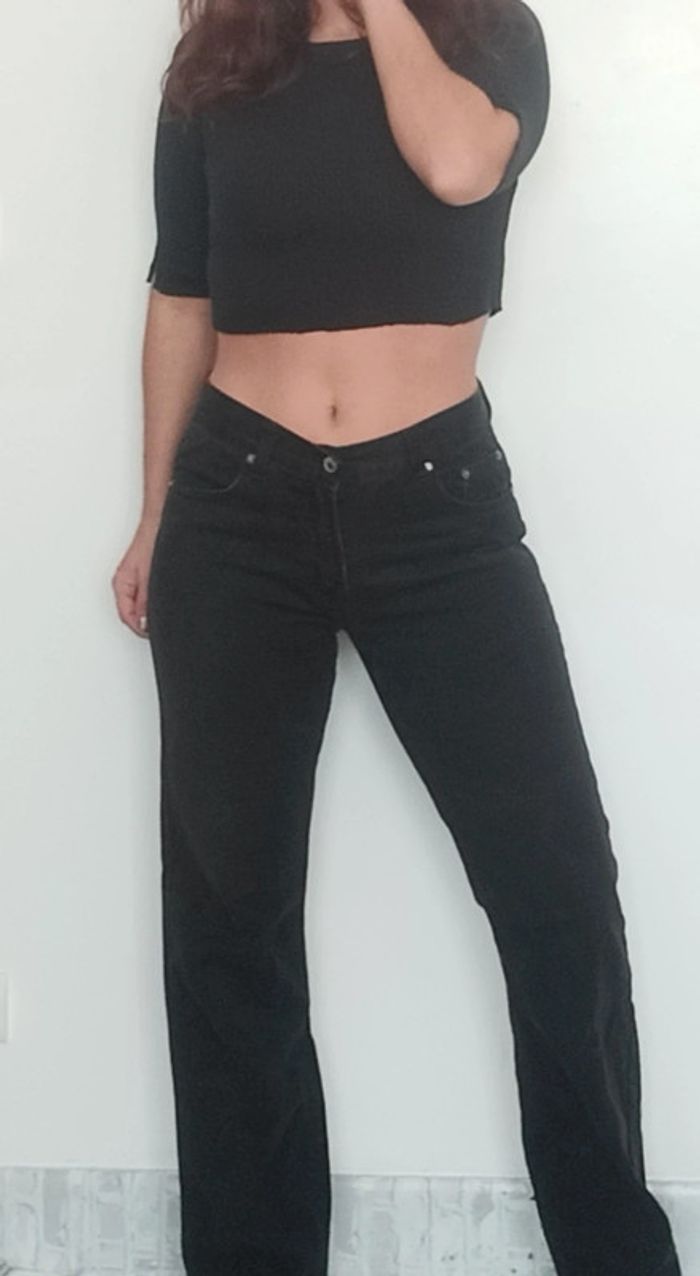 Pantalon jean noir droit long taille 40 - photo numéro 8