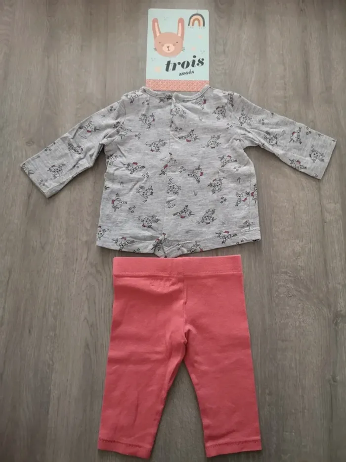 Ensemble 3 mois ML licorne legging corail - photo numéro 2