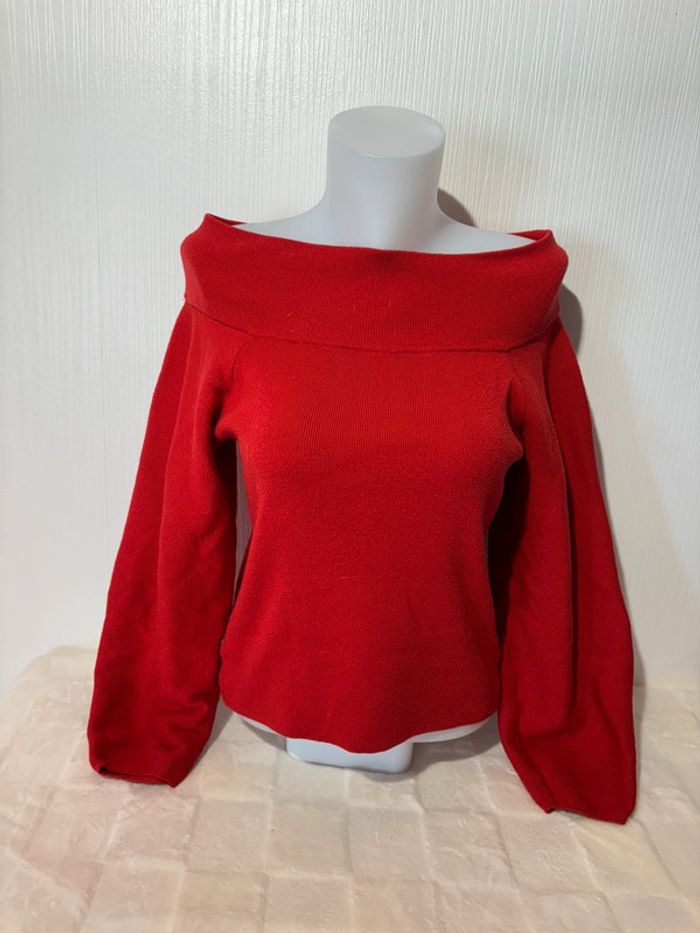 Superbe pull H&M rouge épaules dénudées | Taille XS | Coupe élégante & manches bouffantes