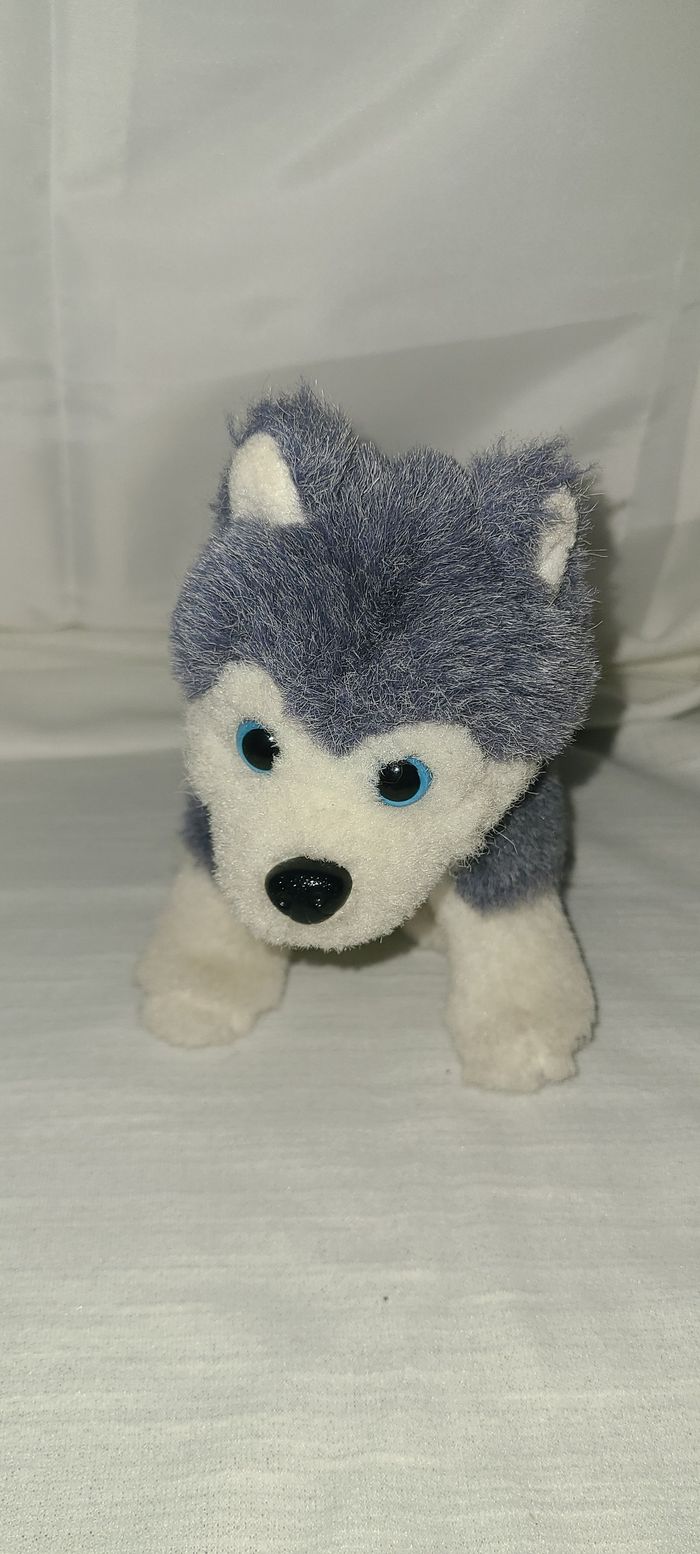 Peluche chien husky gris et blanc
