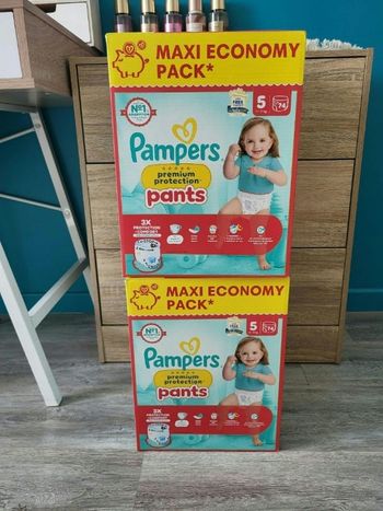 2 pack pampers premium protection pants  taille 5 total 148 couches