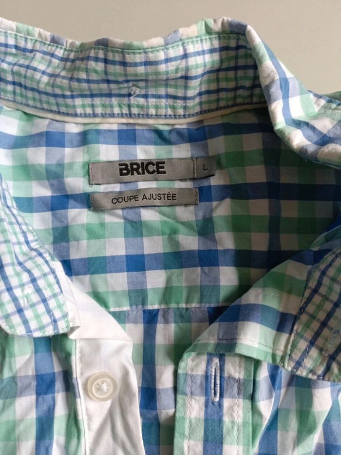 Chemise manche courte rayé bleu et vert brice taille L coupe ajustée - photo numéro 7