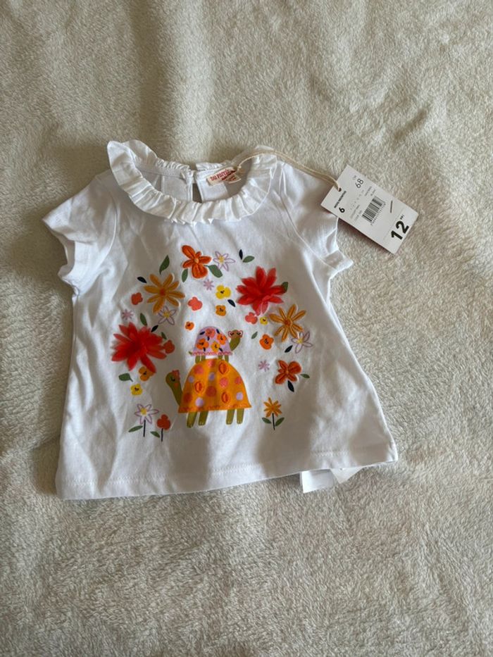 Adorable T-shirt blanc fleuri – Du Pareil au Même – 6 mois - photo numéro 2