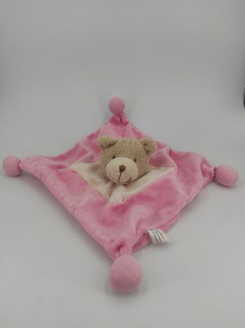Doudou plat Ours rose et beige Sabiluc