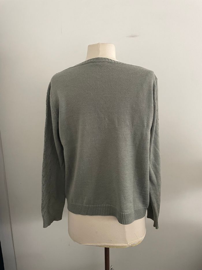 🌸Pull vintage kaki en maille ajourée en laine Bergère de France taille 40🌸 - photo numéro 2