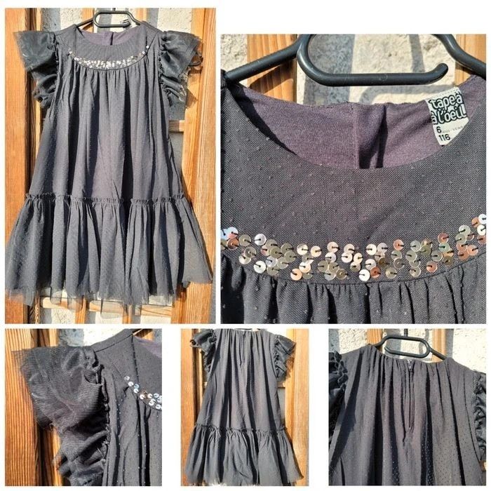 Tape à l'oeil, robe habillée noire à sequins dorés, 6 ans