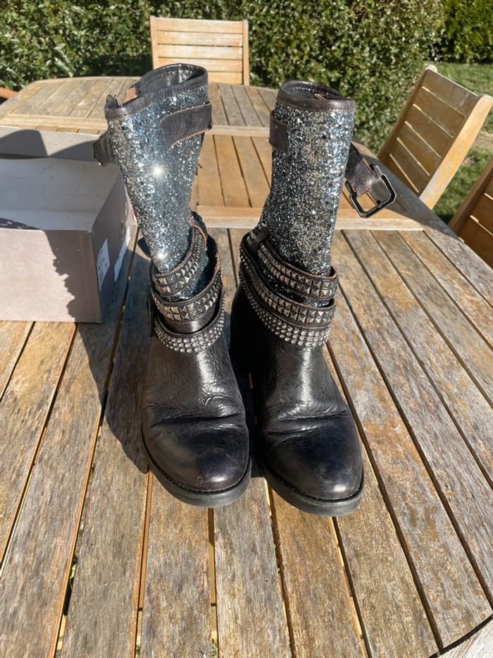 Bottes haute noire pailletées argentée - photo numéro 2