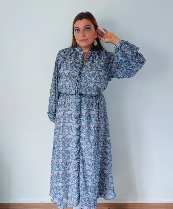 Robe maxi longue bleu lavande fleurie fluide bohème hippie chic La redoute taille 38 - photo numéro 2