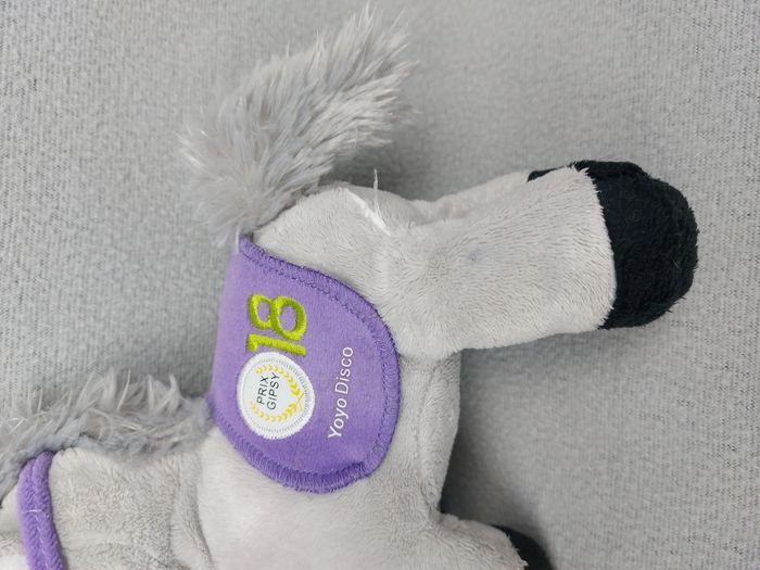 Peluche doudou cheval gris Yoyo disco GIPSY selle 18 mauve violet 19 cm SON HS - photo numéro 5