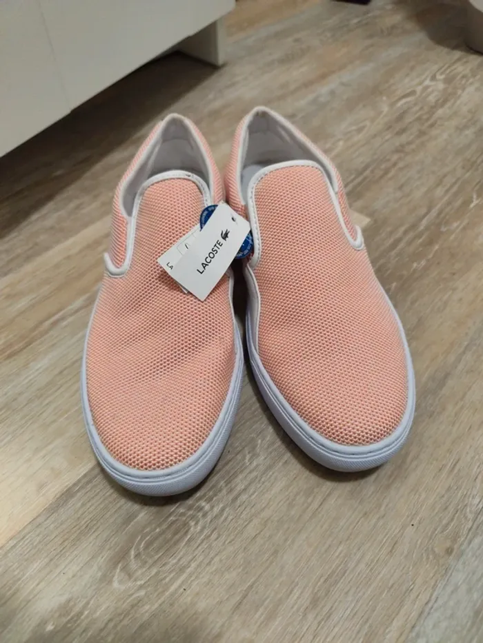 Baskets slip on Lacoste toile abricot blanc 41 neuves - photo numéro 3