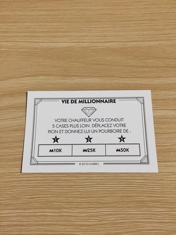 Carte vie de millionnaire votre chauffeur pièce détachée jeu de société Monopoly Millionnaire #A45