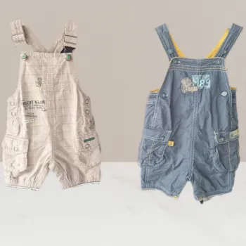 Lot de Salopettes beige & bleu - Sergent Major - Taille 6 mois