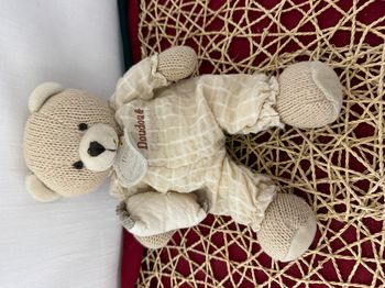 doudou ours beige en laine et tissu - 25 cm avec oreiller doudou et compagnie