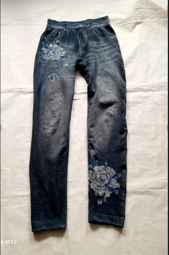 Legging femme chaud motif jean avec des fleurs taille S