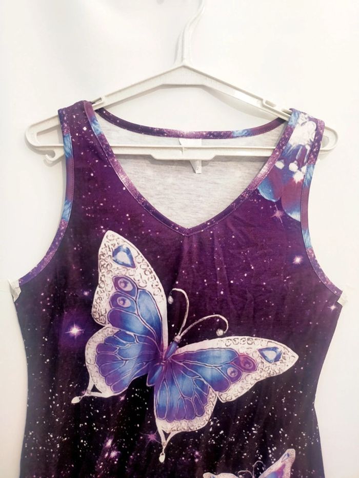 Robe d’été sans manches violette à motif papillon – Taille L – Neuve - photo numéro 4