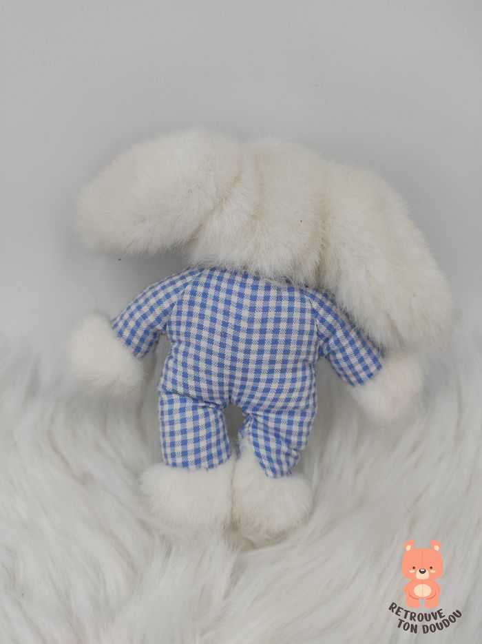 Mini Peluche Lapin Blanc et Vichy Bleu Vintage - photo numéro 2