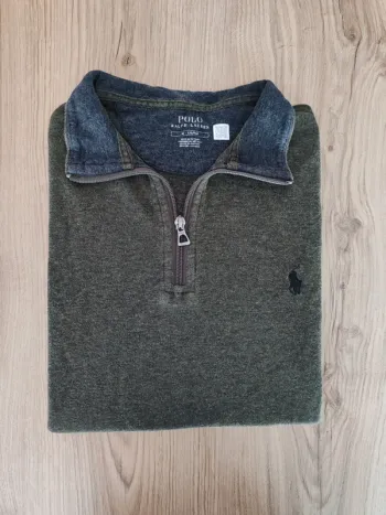 Pull col camionneur homme 1/4 zip kaki half zip taille M