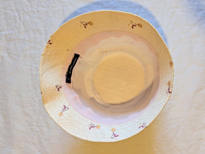 Chapeau Cloche Sergent Major Beige Large Bandeau Dessins Fleurs Accessoire Petits Enfants Bébés - photo numéro 4