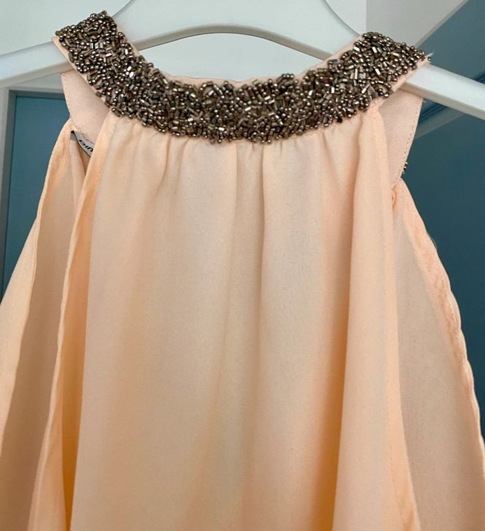 Haut rose poudré encolure américaine perles taille XS