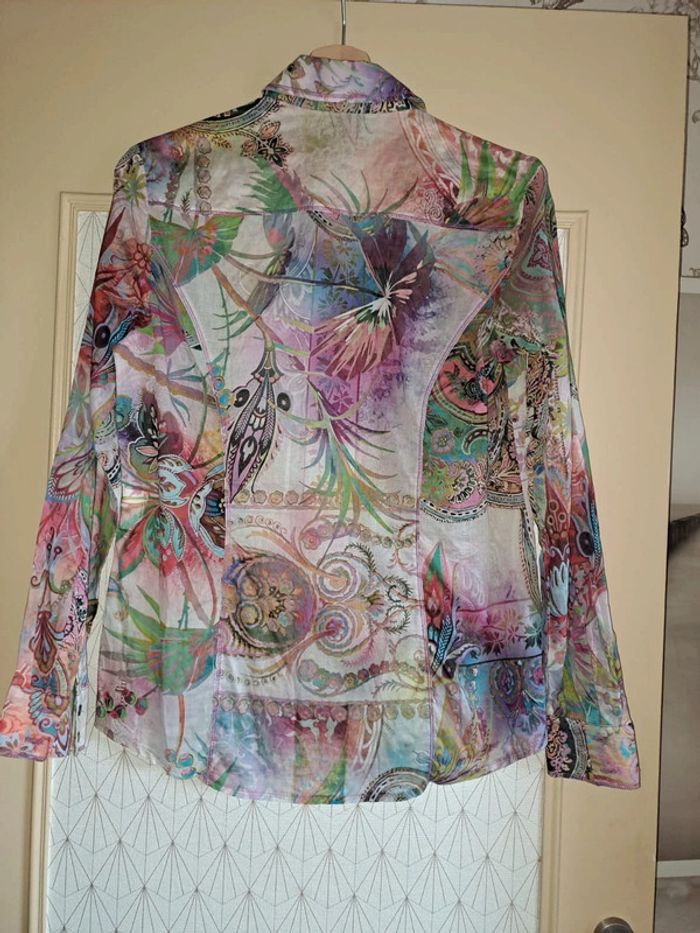 Superbe chemisier femme 38 transparent multicolore bianca comme neuf porté 1 fois - photo numéro 6