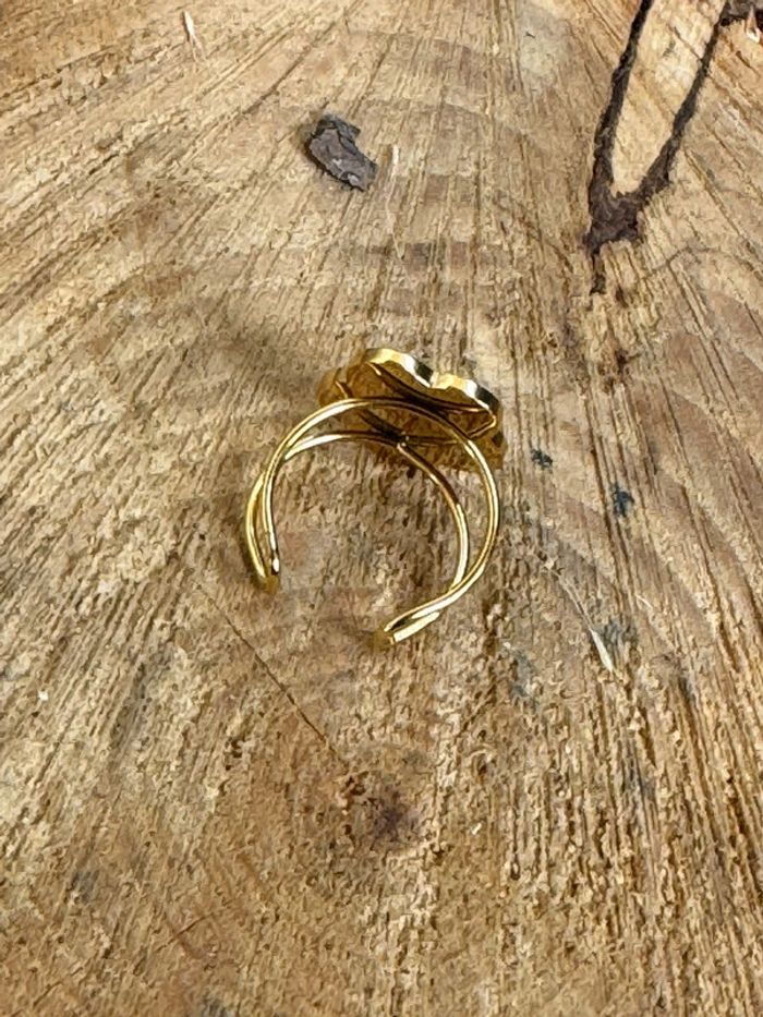 Bague gris trèfle résine noire et acier inoxydable or réglable - photo numéro 8