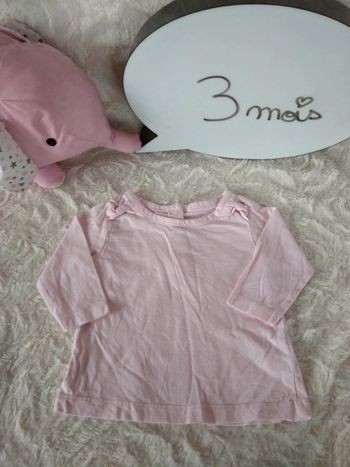 Tee shirt chemise manches longues Fille 3 mois Tex Baby 100% coton biologique
