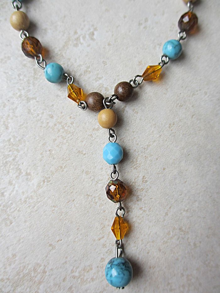 Collier perles fantaisie femme (turquoise, marron, beige, orange) - photo numéro 2
