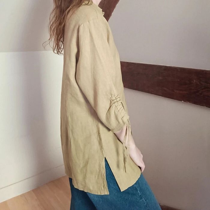 Chemise lin manches 3/4 vert amande - photo numéro 3
