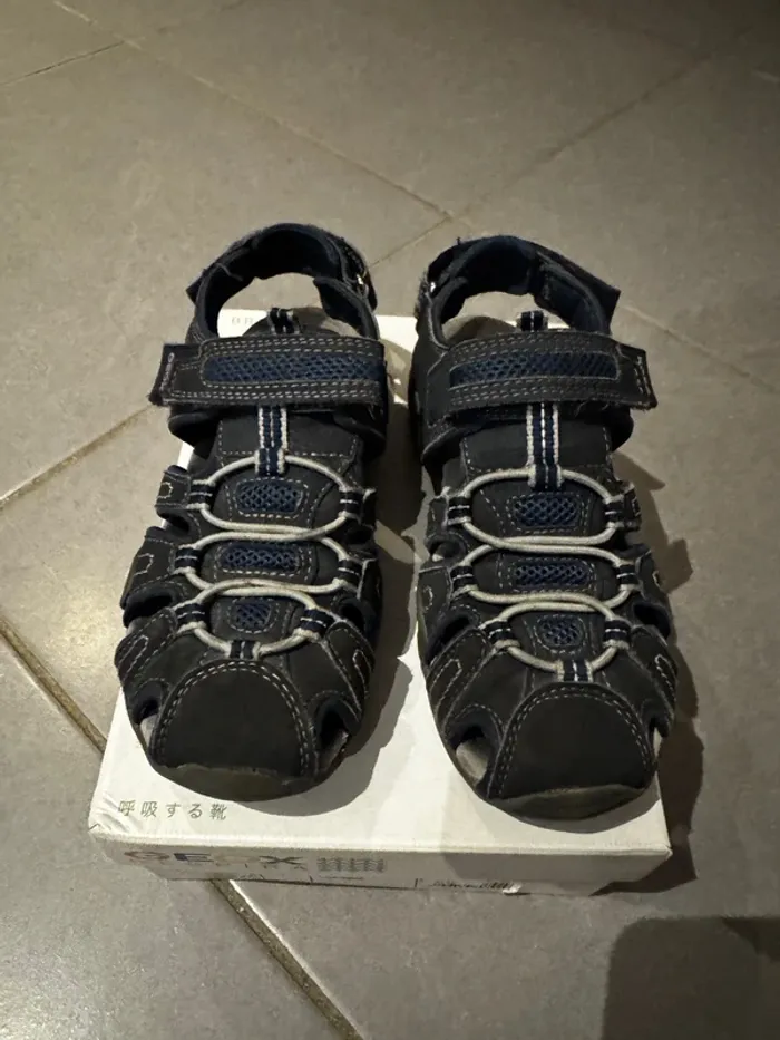 Sandales avec fermeture à scratchs - Geox - Kraze G - Gris & bleu marine - 34