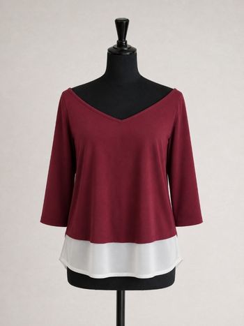 Blouse bordeaux blanc manches 3/4 femme Taille 38