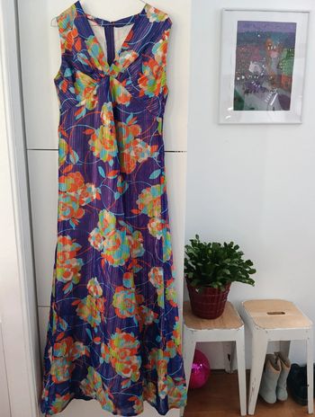 Magnifique robe longue vintage violet a fleurs handmade