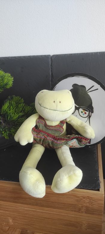 Moulin Roty Doudou La Grande Famille Perlette Grenouille Vert Salopette Peluche