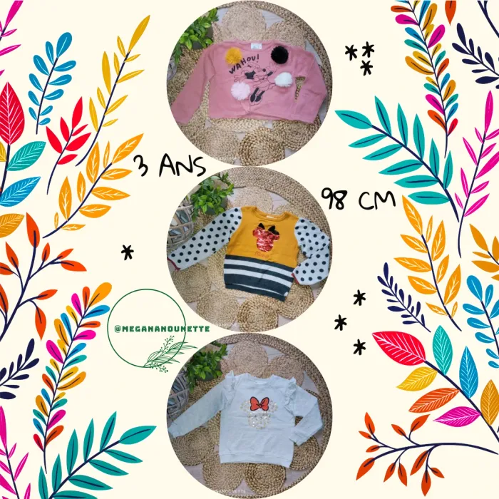 🦋 Lot x 3 pulls Minnie Disney - 3 Ans - 98 cm