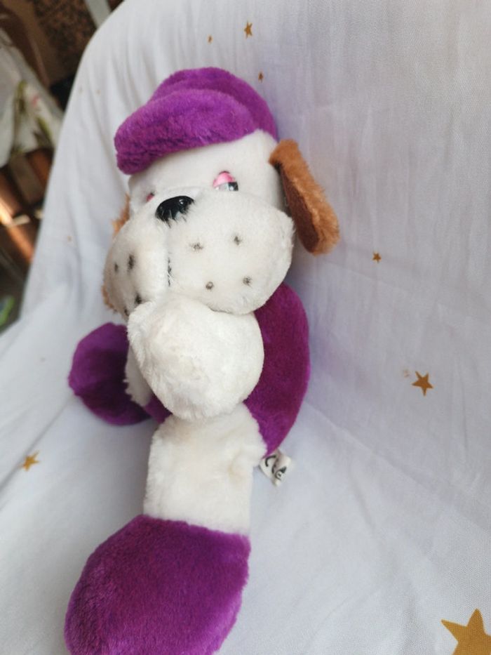 Peluche plush teddy doudou chien dog doggy violet parme casquette chapeau cap cp c.p c p playmaker - photo numéro 5