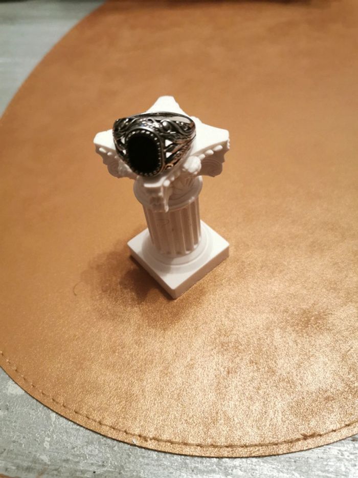 Chevalière homme acier et pierre noire T13 - photo numéro 3