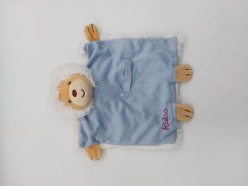 Doudou plat ours beige marionnette igloo bleu KALOO 1998-2010 fourrure blanc