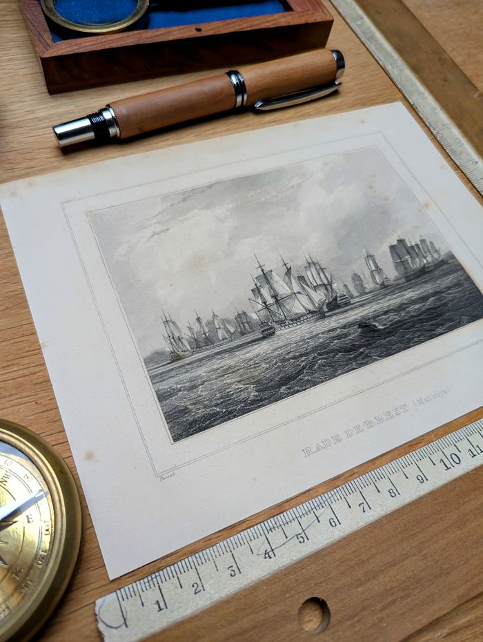 Imprimée en 1848, la rade de Brest, Finistère. Original Vintage Authentique. - photo numéro 5