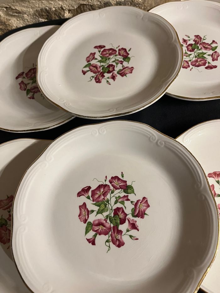 Magnifique lot de 6 petites assiettes à dessert ou fromage Liserons Roses de Gien Avec - photo numéro 2