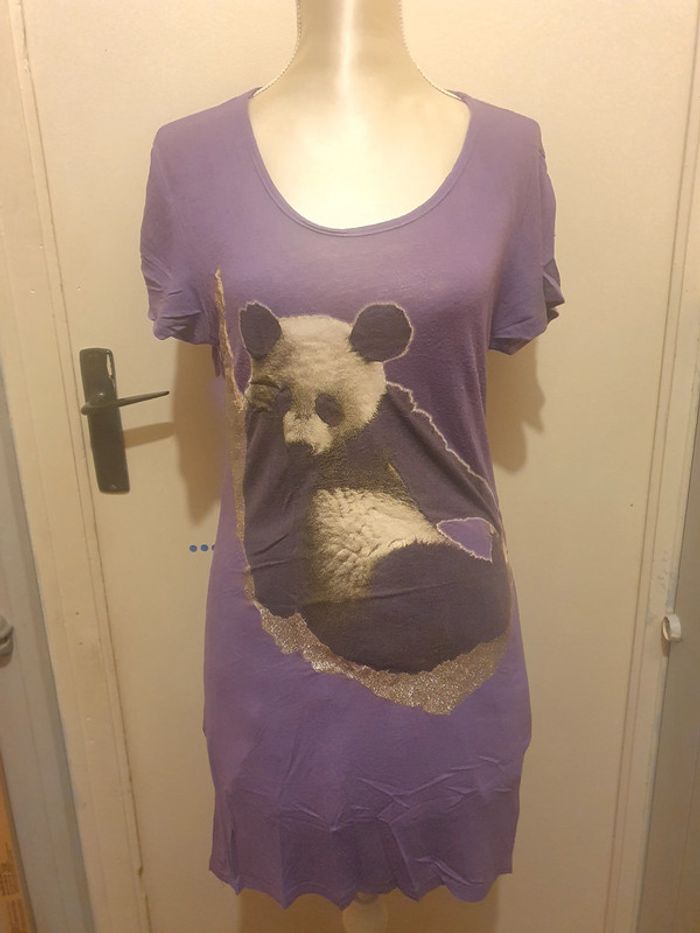 🌸Tee-shirt long panda violet taille M et L