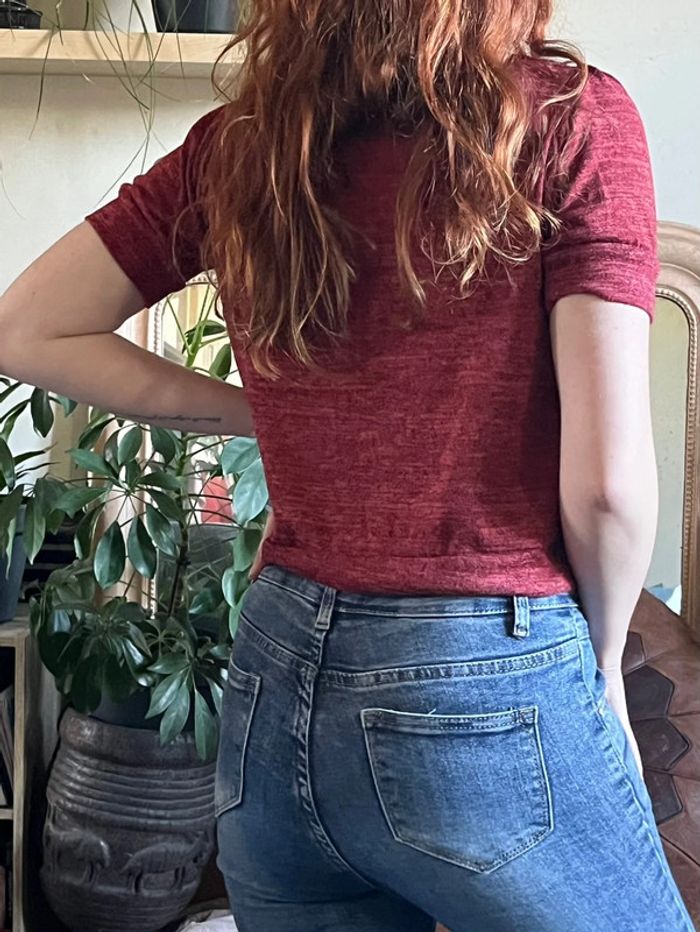 T-shirt crop top épais avec effet épaulettes - rouge foncé - photo numéro 10