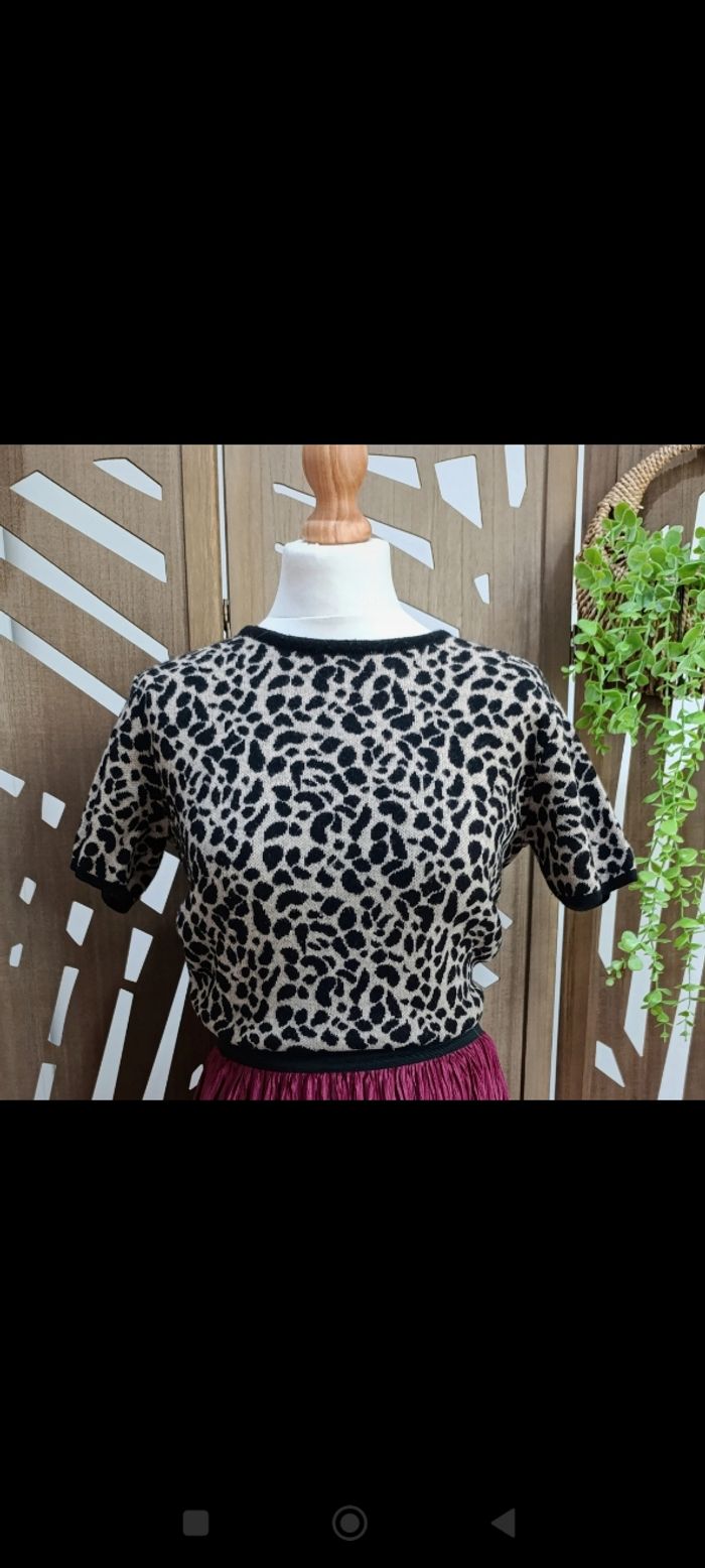 Top court léopard Vintage mérinos /  taille S