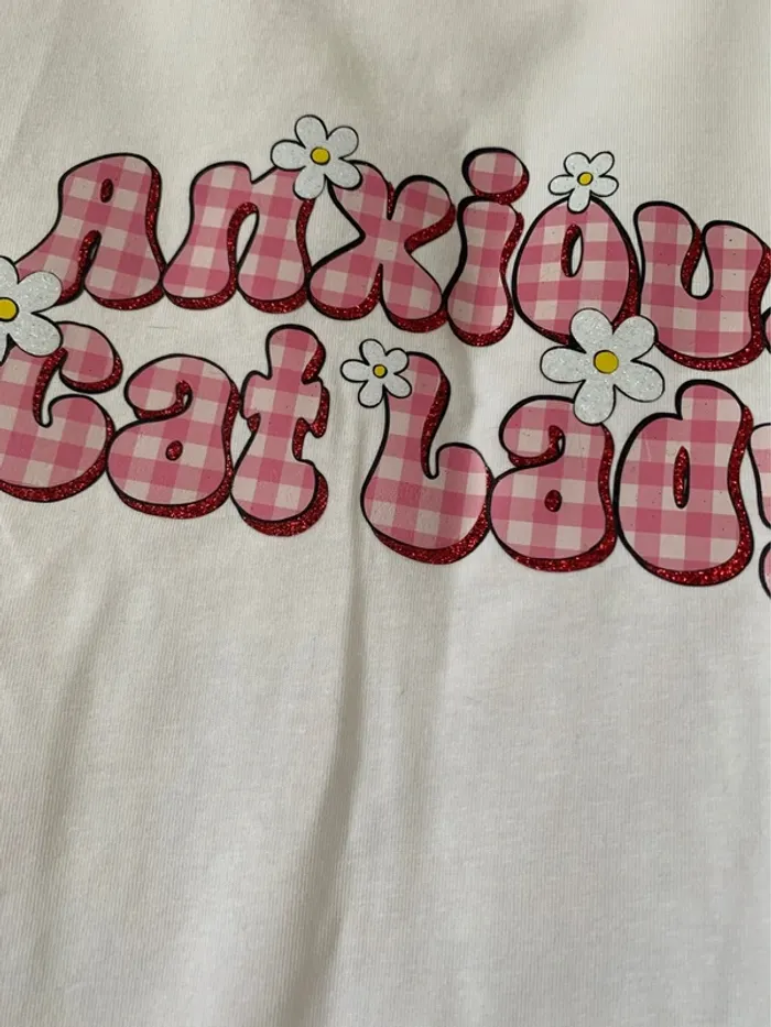 T-shirt imprimé vichy et paillettes blanc/rose femme - Taille XL Sans marque - photo numéro 4