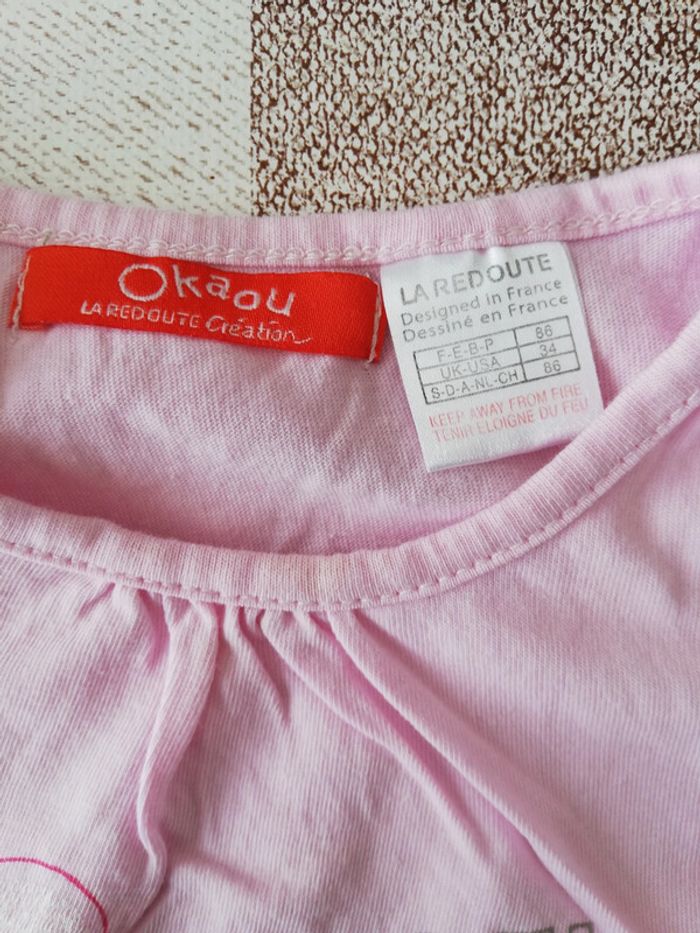 Tee shirt manches courtes rose okaou 24 mois - photo numéro 2