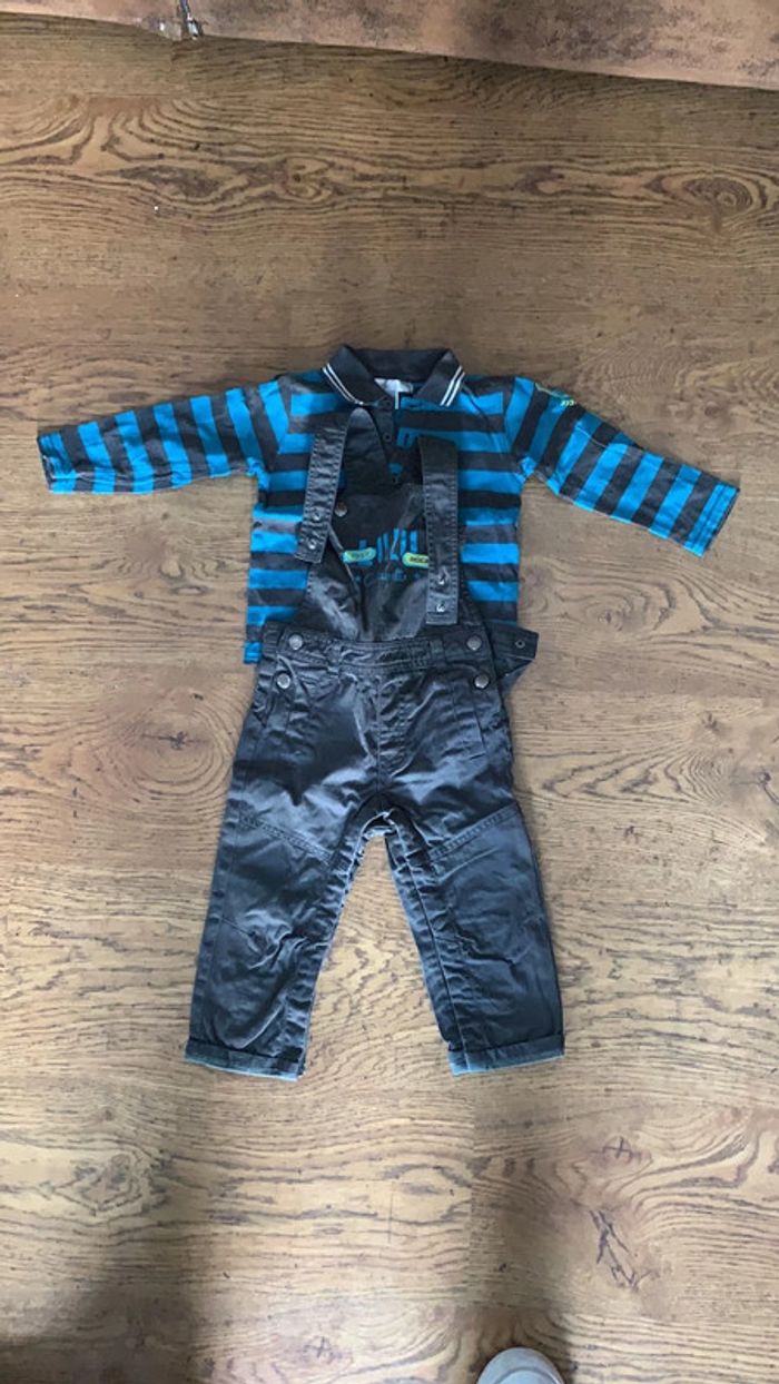 Ensemble salopette Lulu Castagnette bleu gris 18 mois