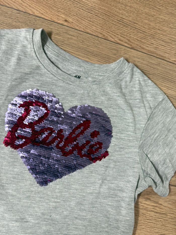 Tee-shirt H&M gris chiné avec « Barbie » sequins réversibles 104 cm - photo numéro 3