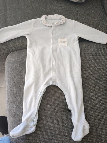 Pyjama en velours bleu ciel petit bateau 74cm