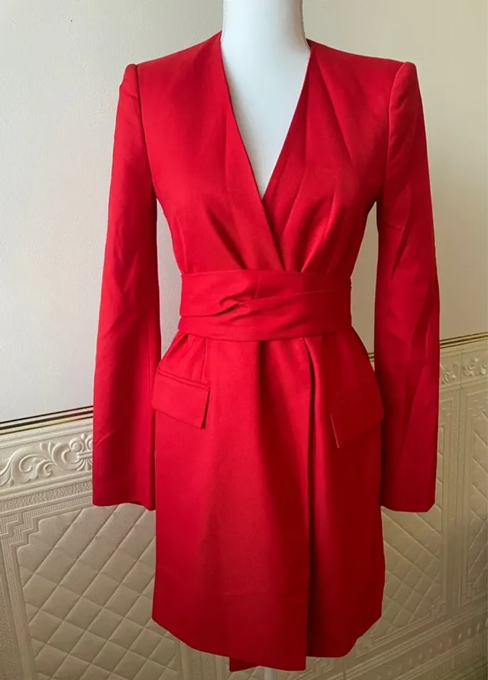 Zara veste blazer tailleur rouge ceinturée taille XS - photo numéro 7