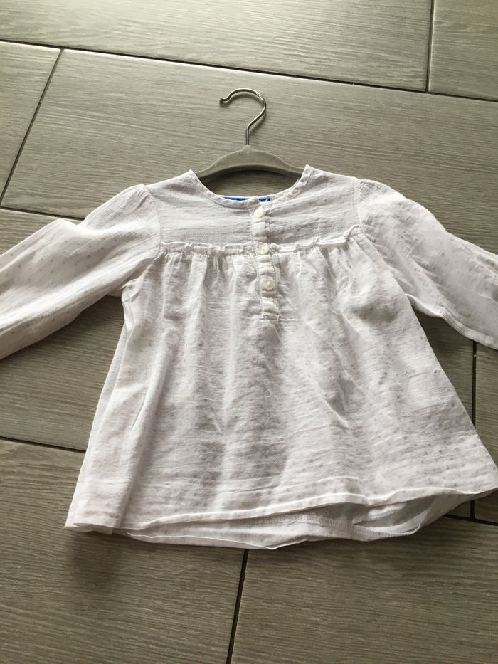 Blouse blanche à pois gris 12 mois