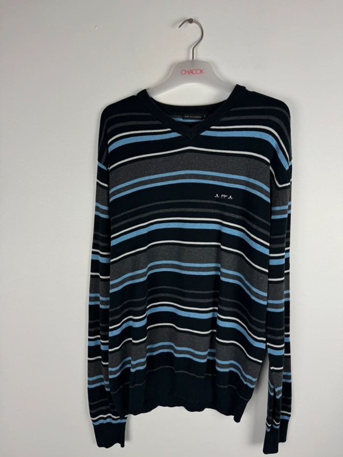 Pull col V rayure mise au Green taille L